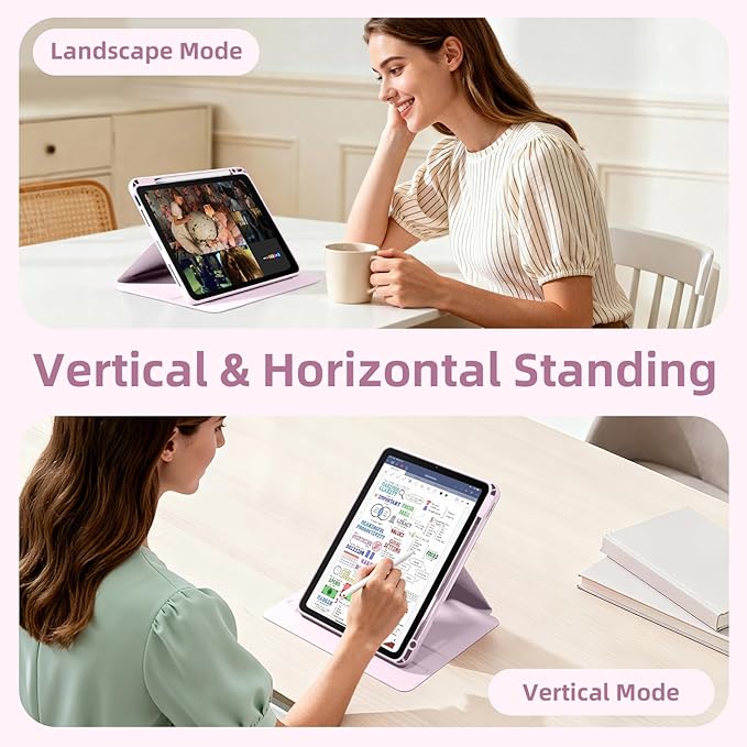 Wenlaty for iPad Air 11 inch Case (M4/M3/M2) & Air 5th/4th Generation Case 10.9 inch, for iPad Pro 11 inch 4/3/2/1 Gen,360° Rotating Cover,Detachable Magnetic Back,Pencil Holder,Auto Sleep/Wake,Pink