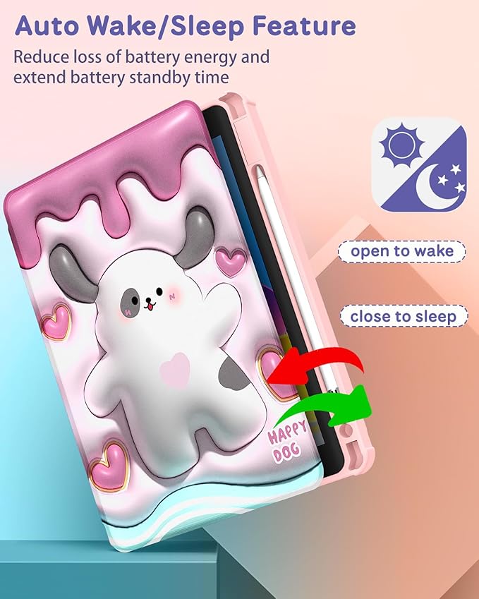 Uppuppy for iPad Pro 12.9 Case Folio Cover with Pencil Holder Kids Girls Women Cute Kawaii Girly Pretty Dog Design Rotating Stand for Apple iPad Pro 12.9 Inch Cases 2022/2021/2020/2018