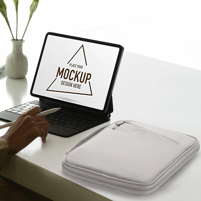 MoKo 9-11 Inch Tablet Sleeve Carrying Case with Handle, Padded Protective Travel Bag for New 11-inch iPad Air 4 2026/Pro M5/ A16, iPad 10th/Air 5/4th 10.9, i-Pad 9/8th 10.2,Tab S9/S8 11, Gray & White