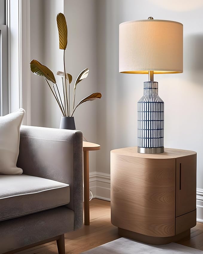 USumkky 25" Modern Ceramic Lamps Single Table Lamp for Living Room Bedroom Farmhouse Nightstand Bedside Lamps