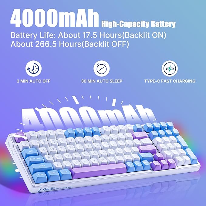 E-YOOSO Z-99 Wireless Mechanical Keyboard with Number Pad, Tri-Mode BT5.0/2.4GHz/USB-C, Hot Swappable Linear Switches, 99 Keys, RGB Backlit Creamy Gaming Keyboard for Laptop/PC/Mac