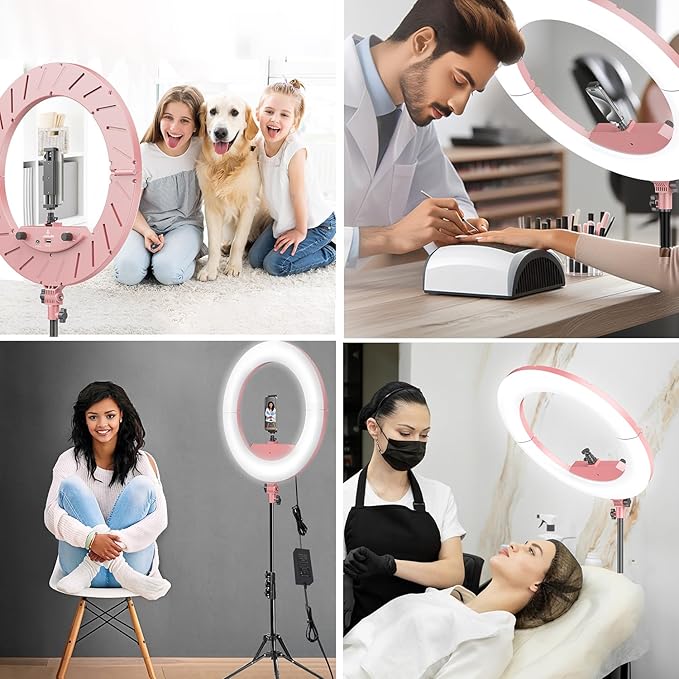 18 Inch Ring Light Kit, 55W6700k Dimmable LED Light, Tripod Stand, Remote Controller,Box,CRI95(Pink)