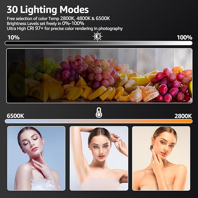 NiceVeedi 1-Pack Photography Lighting Kit, 2800-6500K Bi-Color LED Video Light Kit, Dimmable Studio Light with Tripod Stand & Phone Holder, Light for Video Recording, Game Streaming, YouTube