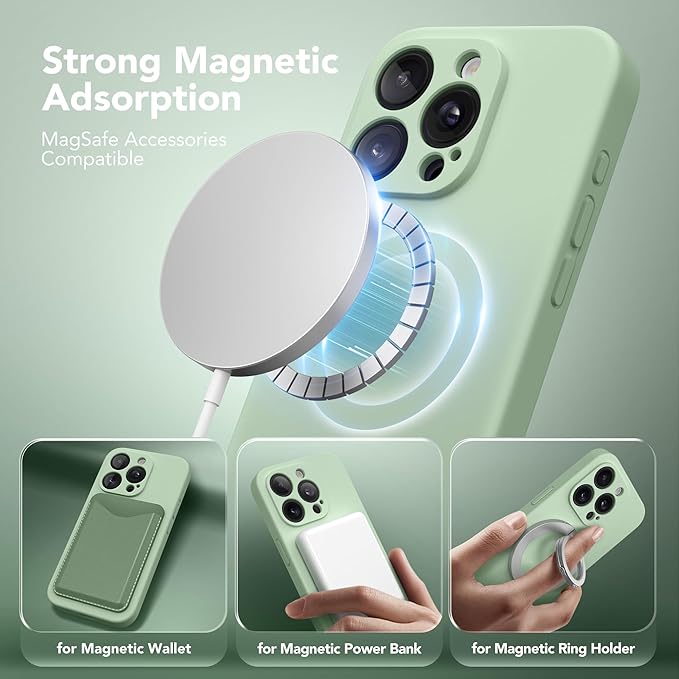 Magnetic for iPhone 14 Pro Case, Compatible with MagSafe, [Full Camera Protection][Screen Protector] Silicone Shockproof Protective Phone Case for iPhone 14 Pro 6.1", Light Cyan