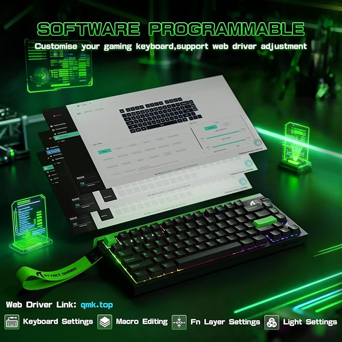 ATTACK SHARK R85 HE Wired 75% Rapid Trigger Mechanical RGB Gaming Keyboard with Custom Lightbox,8KHz Polling Rate,0.005mm RT Accuracy,0.08MS Latency,Hall Effect,Magnetic Switch,Driver for PC-Green