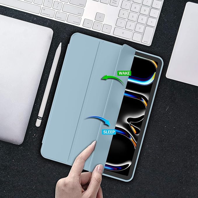 iMieet Case for iPad Pro 11 Inch (M5) 2025 /(M4) 2024 5th Gen, Trifold Stand Smart Cover with Pencil Holder and Soft TPU Back, Auto Wake/Sleep (Light Blue)