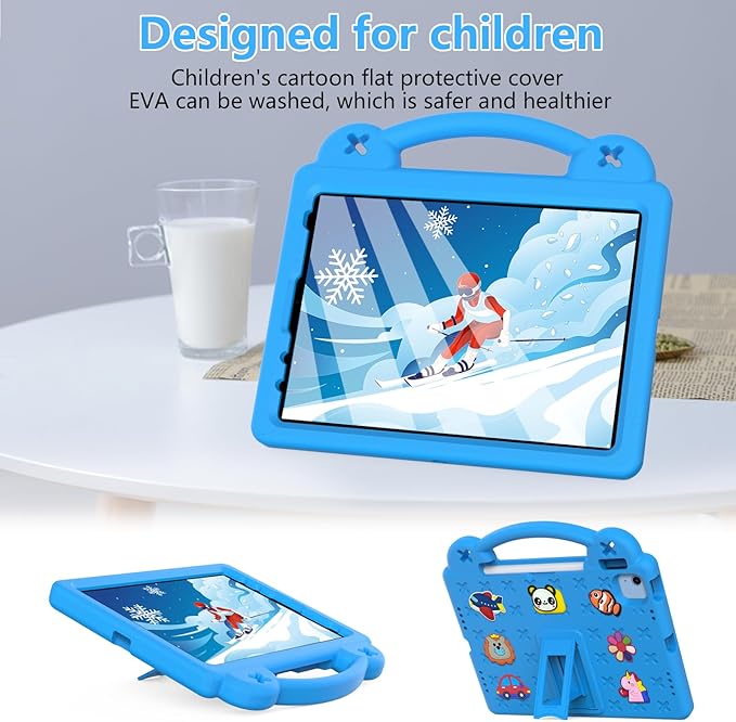 Dteck for iPad 10th Generation Case 10.9 Inch 2022, EVA Cute Bear Kids Case Shockproof Rugged Protective Kickstand Boy Girl Cover with Pencil Holder for iPad 10th Gen 10.9 Inch 2022, SkyBlue