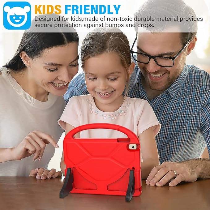 SUPLIK Kids Case for iPad 5th/6th Generation(9.7 inch, 2017/2018), iPad Air 2/1 & Pro 9.7 Case with Screen Protector, Durable Protective Cover with Handle Stand for Apple iPad 5/6 Gen, Red