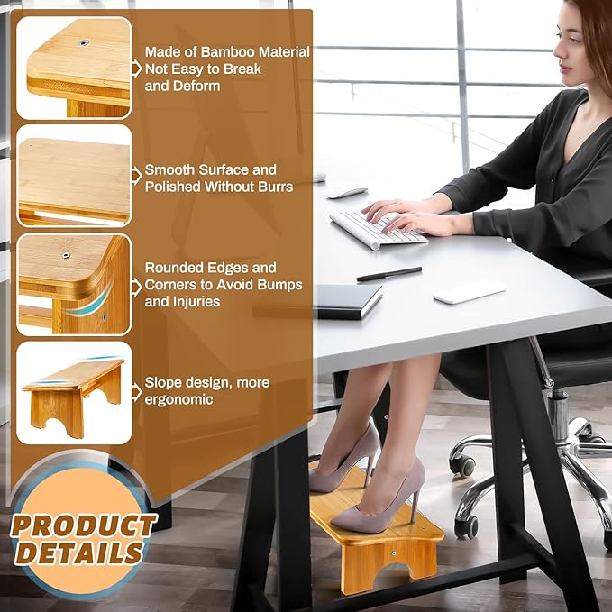 Yookeer Foot Rest Under Desk, Nursing Foot Stool Wood Desk Footrest Slanted Rest Nonslip Wooden Stool Chair Portable for Adults, Office Home Kitchen Bedroom Living Room Bathroom
