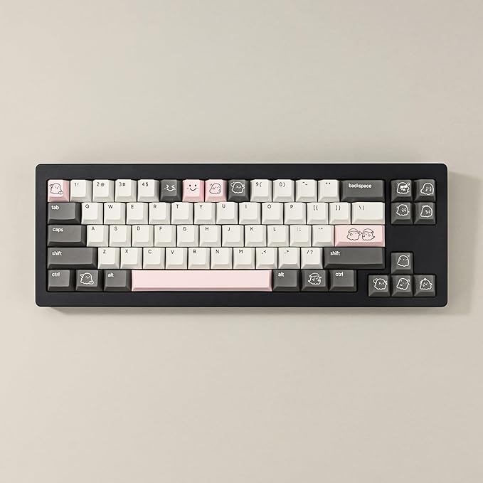 Cute Ghost Theme PBT Keycaps 134 Keys - Five-Sided Dye-Sublimation Cherry Profile Custom Key Caps for Cherry MX Switches Mechanical Gaming Keyboards (60%/65%/75%/80%/100% Layout)