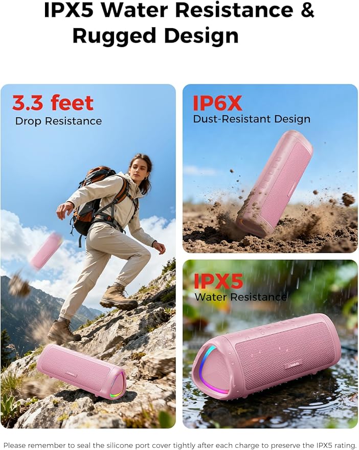 BolaButty Bluetooth Speaker Portable Wireless, IPX5 Waterproof, Up to 20H Playtime, TWS Pairing, BT5.3, for Home/Party/Outdoor/Camping/Beach Essentials, Birthday Gift (Pink)