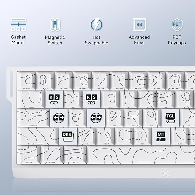 MCHOSE ACE 68 60% Mechanical Gaming Keyboard Wired Rapid Trigger Hall Effect Keyboard Magnetic Switch Hyper-Fast 8000Hz Adjustable Actuation, Hot Swap, RGB PC MAC Laptop (White Topographic Ice Rhino)