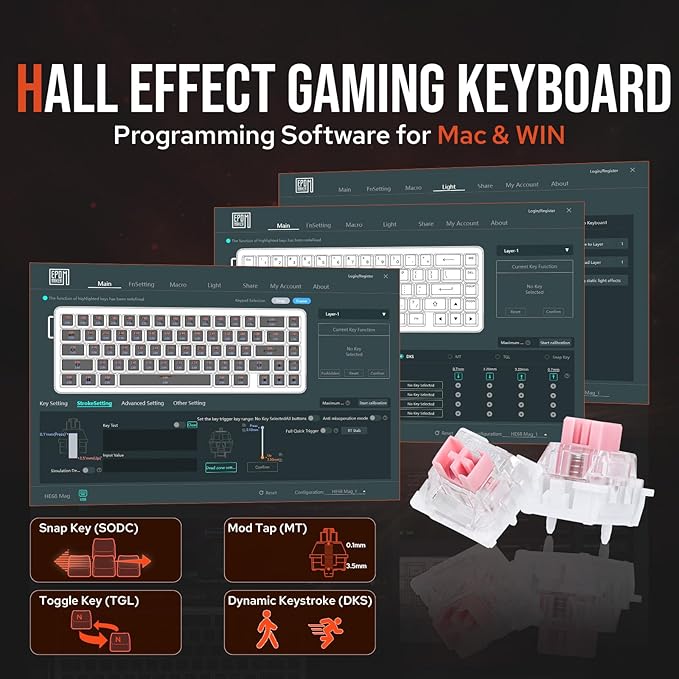 EPOMAKER HE68 Hall Effect Keyboard, 8000hz Polling, 0.01mm Adjustable Trigger, 0.125ms Latency, Creamy Gasket, Snap Key, SOCD, RGB, Wired Magnetic Gaming Keyboard for Mac/PC (Black)