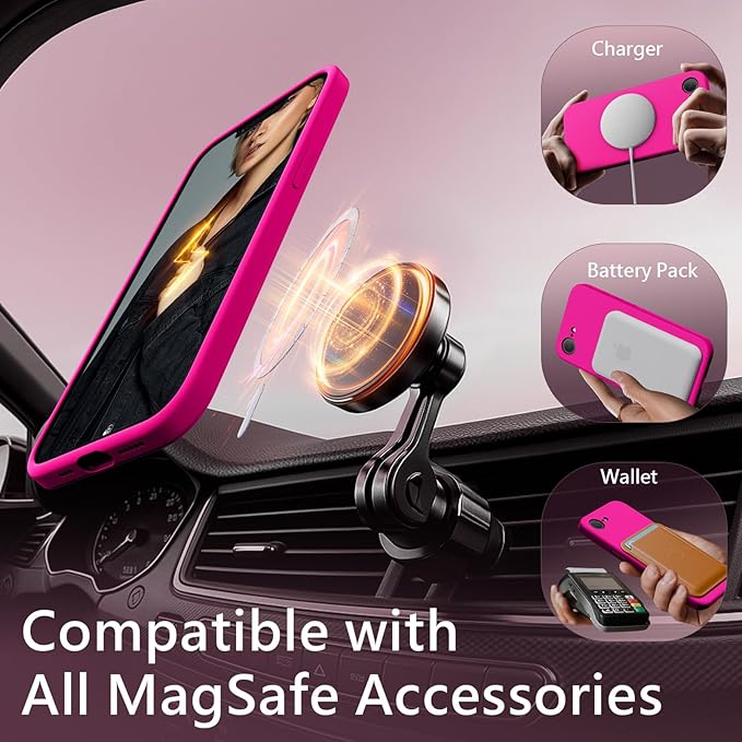 FireNova Magnetic for iPhone 17e Case/iPhone 16e Case, Compatible with MagSafe, [Silicone Camera Protection] Microfiber Lining Phone Case, 6.1", Hot Pink