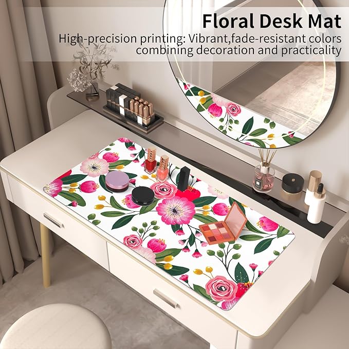 Bloss Pink Floral Desks Mat,Clearance Overstock Limited Stock Discontinued Size 31.5x15.7Inch Large Mouse Pad,Anti-Slip Computer Desk Pad,Keyboard and Mouse Pad,Pink Keyboard Protector Pad Mat