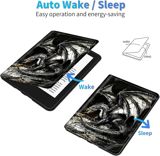 for 6.8" Kindle Paperwhite (11th Generation 2021) and Kindle Paperwhite Signature Edition Case, Slim Kickstand Stand Leather Smart Cover with Auto Wake/Sleep, Gray Dragon