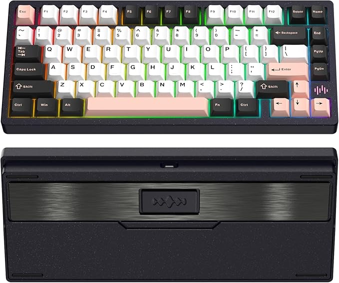 KEEBMONKEY PMOKEY Wave 75 CNC Aluminum Quick Release Tri-Mode Wireless Gaming Keyboard,QMK/VIA Tri-Mode Mechanical Keyboard with 8000mAh Battery,Hot-Swappable with RGB for Windows/Mac/PC (Pro Black)