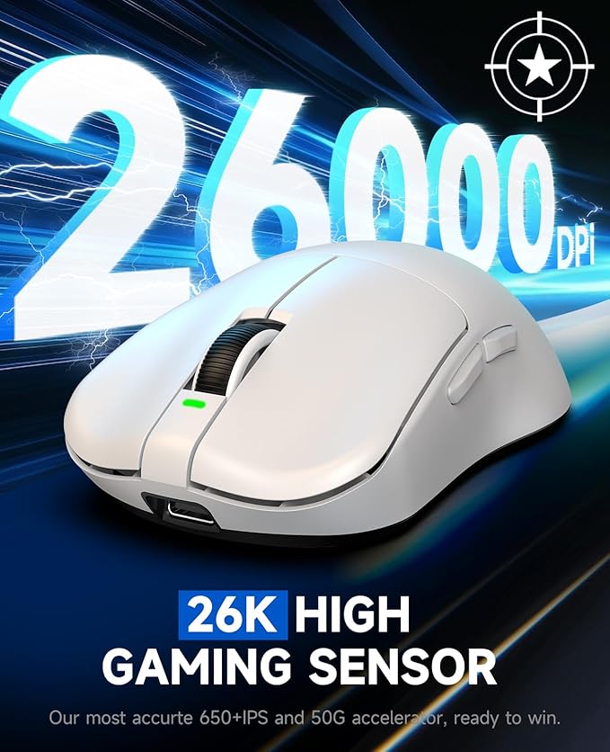 VGN Dragonfly F1 MOBA Wireless Gaming Mouse, 55g Ultralight, PAW3395 26K DPI Optical Sensor, Optimized Tactile Click Feel, Anti-Slip Silver Coating Grip, 4000Hz Polling Supported, Esports Mouse, White