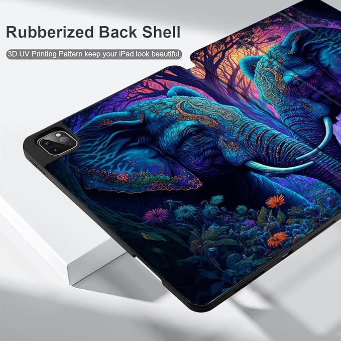 MEEgoodo Case for iPad Pro 12.9 Case M2 6th/5th/4th/3rd Generation 2022 2021 2020 2018, Protective Tablet Cover with Soft Back Shell for Kids, Elephants
