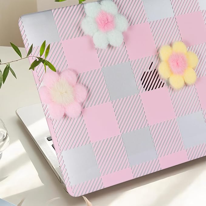 DTangLsm for MacBook Pro 13 inch Case 2025 2024-2016 M2 M1 A2338 A2289 A2251 A2159 A1989 A1706 A1708, Gingham Plush Plastic Hard Shell Cover for MacBook Pro 13.3 + Keyboard Cover, Pink Checkerboard
