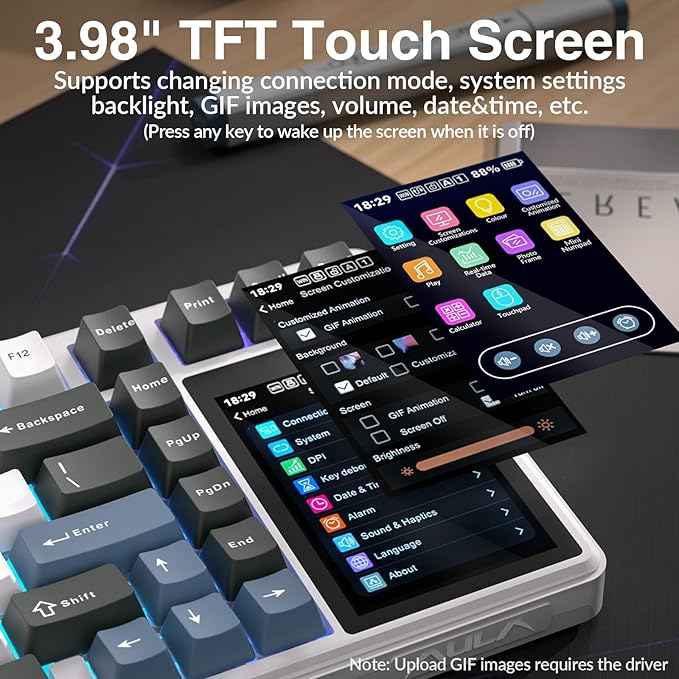 Aula L99 Wireless Mechanical Keyboard with Smart Touch Screen,Tri-Mode Hot Swappable Custom Gaming Keyboard,RGB Backlit,PBT Keycap,Gasket Mount Creamy Sounding Computer Keyboards for Office PC,84 Keys