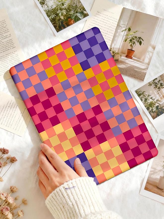 Seorsok Compatible with MacBook Air 13 Inch Case 2022 2021 2020 2019 2018 Release A1932 A2179 M1 A2337 Touch ID,Retro Color Grids Plastic Hard Shell Case with Keyboard Cover,Cute Checkered