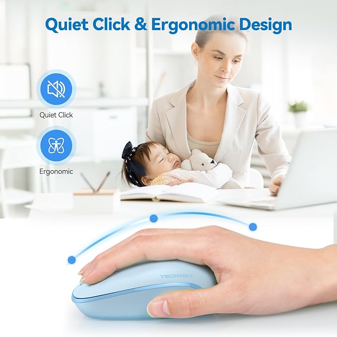 TECKNET Wireless Mouse, 2.4G Quiet Computer Mouse with USB Receiver, 4 Buttons Portable Cordless Mice for Chromebook, Laptop, PC, Mac, 800/1200/1600 DPI - Blue