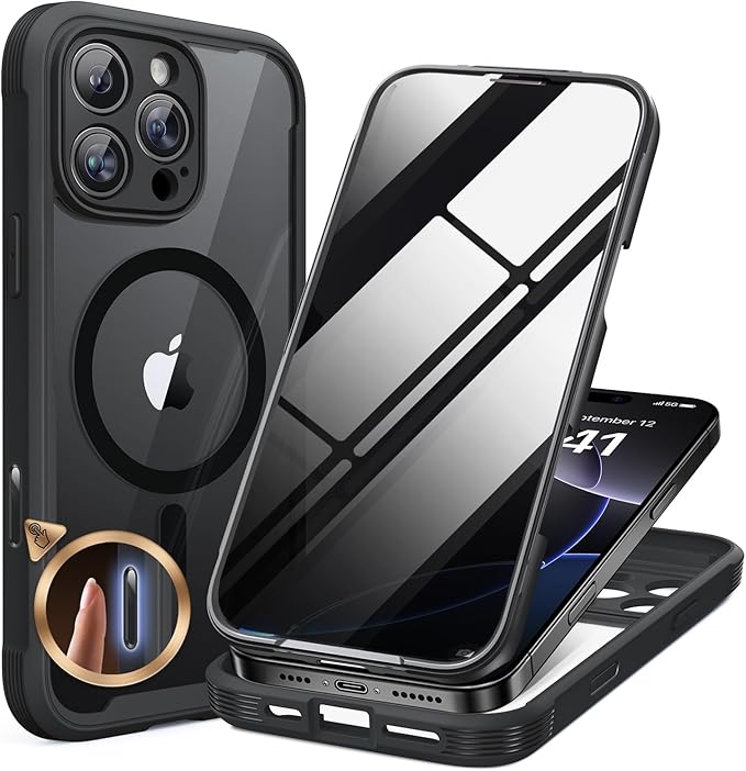 Miracase Magnetic for iPhone 16 Pro Max Case with Privacy Screen Protector [Compatible with MagSafe],Full Camera Protection and Full Body Shockproof Bumper 16 Pro Max Phone Cover 6.9", Black