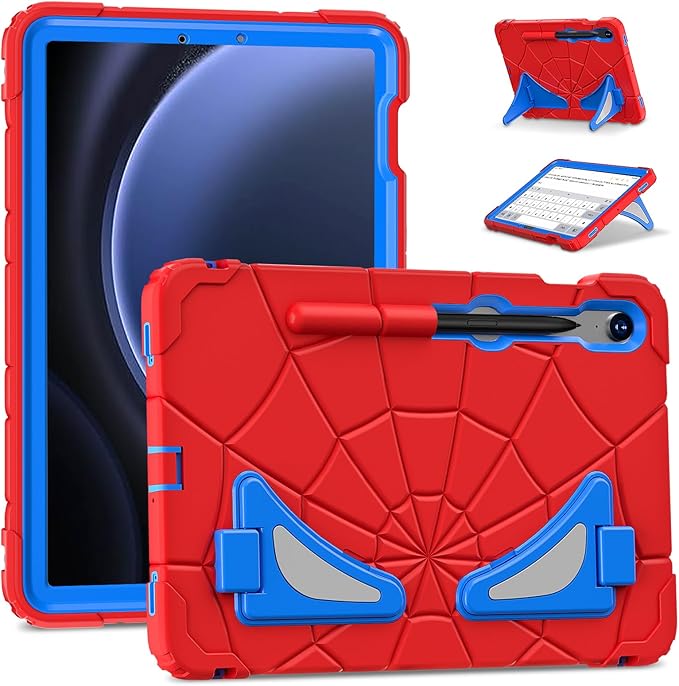 AKABEILA Compatible with Samsung Galaxy Tab S7/S8/S9/S9 FE 11 inch(2023) Tablet Case，Lightweight Shockproof Rugged Protective Cover with Kickstand for Kids Children Boys Babies Red Blue
