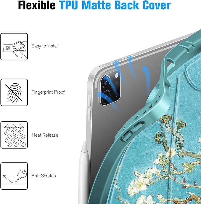 CaseBot Magnetic Case for iPad Pro 12.9-inch 6th Generation 2022, Multiple Angle Shockproof Rugged Stand Case, Soft TPU Back Cover w/Pencil Holder, Also Fit iPad Pro 12.9" 5th/4th/3rd Gen, Blossom