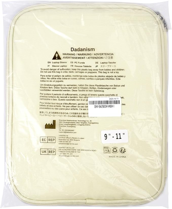 Dadanism 9-11" Tablet Sleeve Bag Carrying Case for iPad (A16) 11th Gen 11", iPad 10th Gen 10.9" Air 5/4, iPad Air M4/Pro 11", iPad 9/8/7th, Galaxy Tab A11+ Plus 11", Remarkable 2 10.3", Beige