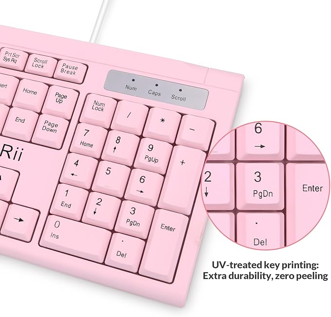 Rii RK907 Ultra-Slim Compact USB Wired Keyboard for Mac and PC,Windows 10/8 / 7 / Vista/XP(Pink)