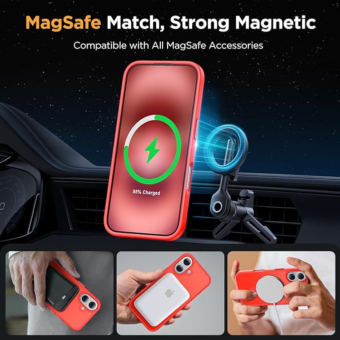 Miracase Magnetic for iPhone 17 Case (Compatible with MagSafe) with Screen Protector Military-Grade Protection, Anti-Fingerprint Translucent Matte Phone Cover for iPhone 17 6.3 inch, Red