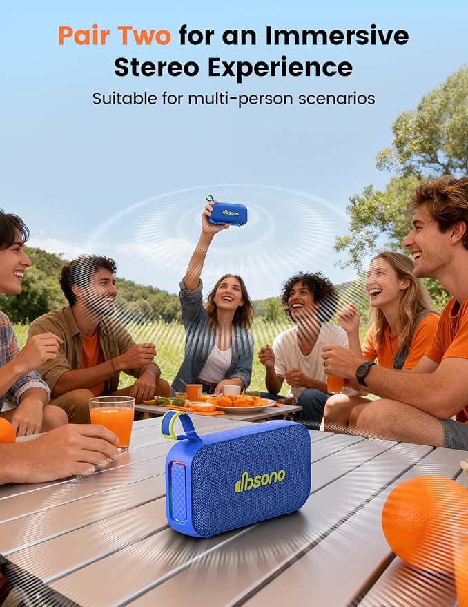 Bluetooth Speaker Stereo 20W Loud Sound: 30H Playtime, IPX5 Water Resistant, Portable Wireless Speakers, Powerful Bass, Lightshow, Birthday Gifts for Men/Adults/Teens, Beach Vacation Essentials, Blue