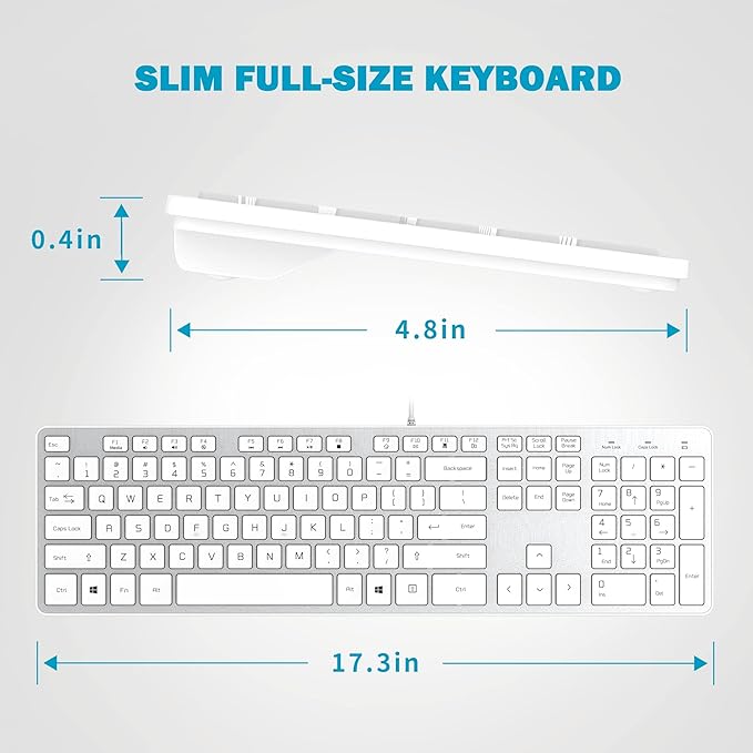 USB Wired Keyboard for window,Comfortable Quiet Chocolate Keys, Durable Ultra-Slim Wired Computer Keyboard(QWERTY) for PC, Windows 11/10/8/7/XP/Vista KB1430 (Sliver, Wired Keyboard For Windows)