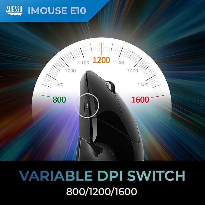Adesso iMouse E10 - Vertical Ergonomic Optical 6-Button 2.4 GHz RF Wireless Mouse - Right Hand Orientation, Black