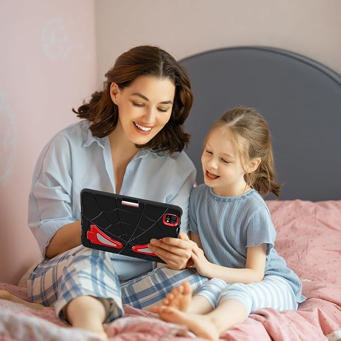 AKABEILA Compatible with Apple iPad Pro 11 inch(2018)/Apple Air 4 10.9(2020)/Air 5 10.9(2022)/Air 6 M2 (2024)/Air 7 M3 (2025) Tablet Case，Cover with Kickstand for Kids Children Boys Babies Black Red