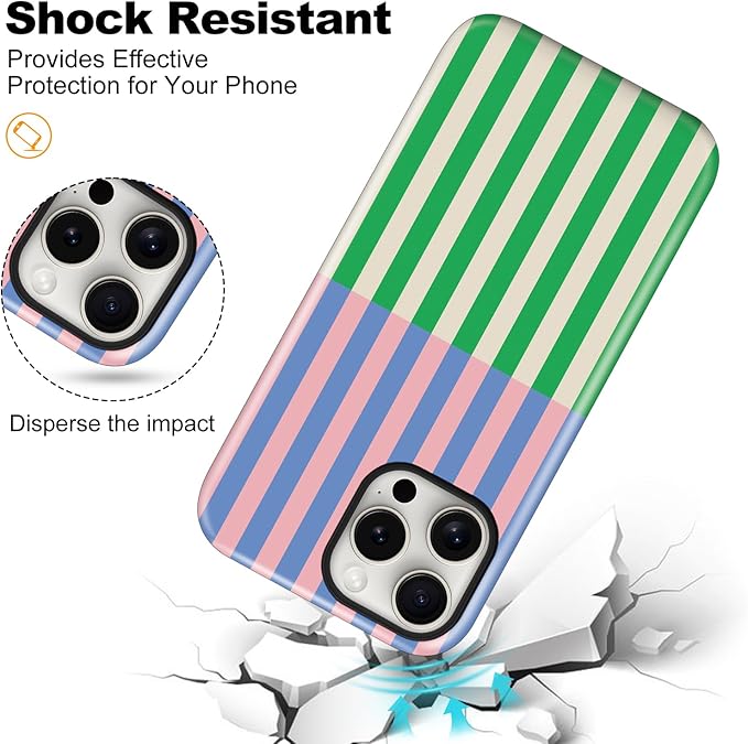 Magnetic for iPhone 16 Plus Case Cute Stripes Phone Case, Shockproof Slim TPU and Hard PC Protective Phone Cover Compatible with MagSafe Designed for Women Girls, Gray