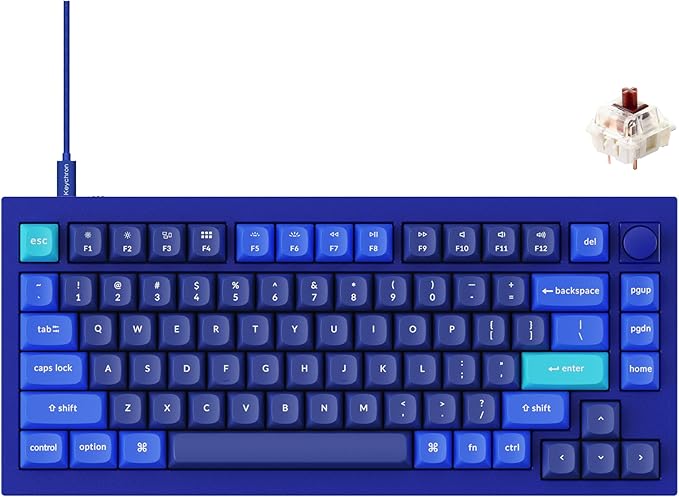 Keychron Q1 RGB Wired Custom Mechanical Keyboard Knob Version, 75% Layout QMK/VIA Programmable with Hot-swappable Gateron G Pro Brown Switch Double Gasket Compatible with Mac Windows Linux (Blue)