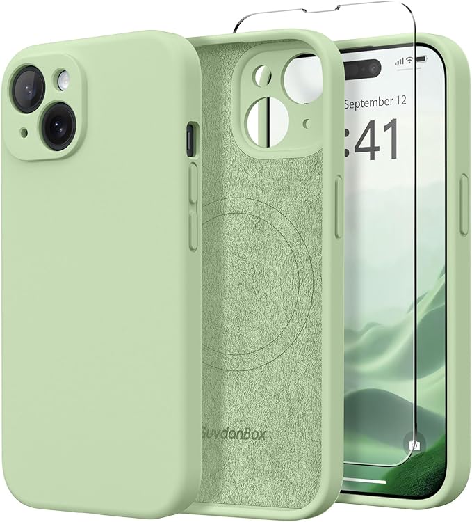 Magnetic for iPhone 14 Case, Compatible with MagSafe, [Full Camera Protection][Screen Protector] Silicone Shockproof Protective Phone Case for iPhone 14 6.1 inch, Matcha
