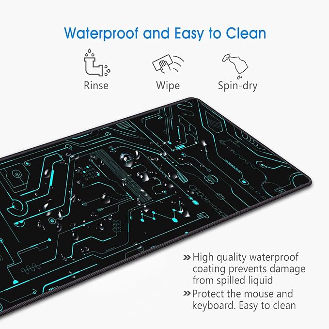 Desk Pad Mat Gaming Mouse Pads with Coasters Set, Stitched Edges Design Mouse Pad XXL Large Mouse Pad for Laptop Computers Circuit Board Pattern Desk Writing Mat for Office & Home 31.5"x 11.8"