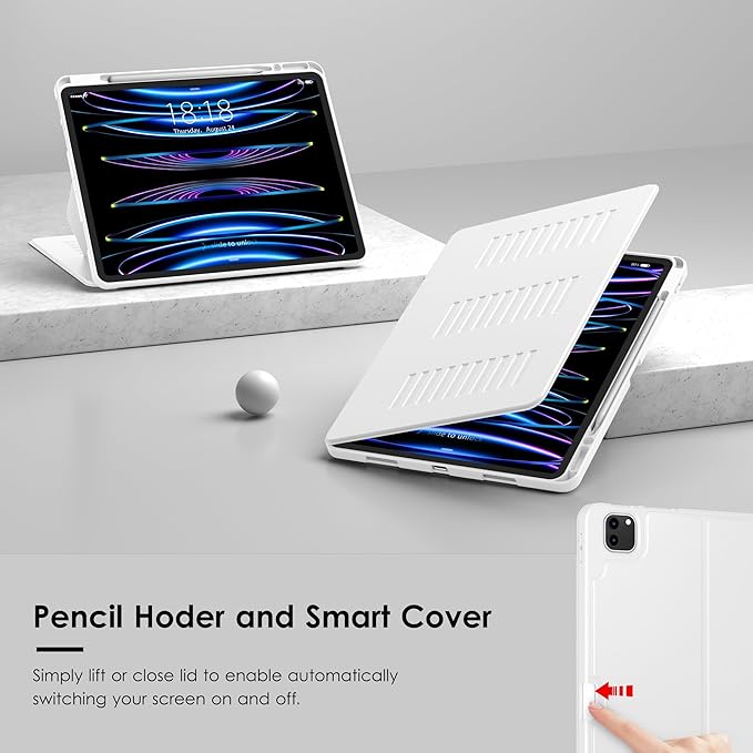 VIKESI Case for iPad Pro 12.9 6th / 5th / 4th / 3rd Generation Case 2022/2021/2020/2018,Multiple Angles Magnetic Stand Cover,Shockproof Soft Back,Pencil Holder,and Auto Sleep/Wake,White