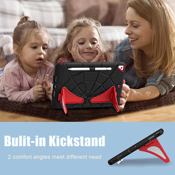 AKABEILA Compatible with Apple iPad 10.2 7th 8th 9th(2019/2020/2021) Tablet Case，Lightweight Shockproof Rugged Protective Cover with Kickstand for Kids Children Boys Babies Black Red