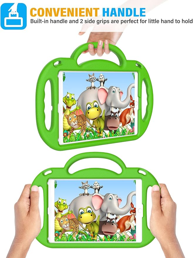 SUPLIK Kids Case for iPad 5th/6th Generation (9.7 inch, 2017/2018), iPad Air 1 & Air 2 & Pro 9.7 Protective Case with Shoulder Strap Handle Stand for iPad 5/6 & iPad Air 1st/2nd Gen, Green