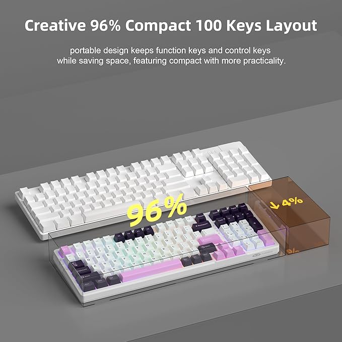 MageGee LIGHT100 Wired Creamy Keyboard,96% Gasket Hot Swappable Gaming Mechanical Keyboards with 6-Layer Sound Dampening, RGB Backlit for Win/Mac/PC,PBT Keycaps, Purple