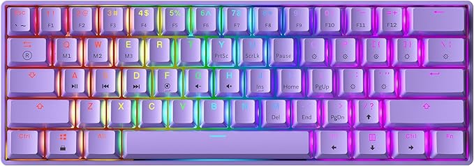 GK61 Mechanical Gaming Keyboard - 61 Keys Multi Color RGB Illuminated LED Backlit Wired Programmable for PC/Mac Gamer (Gateron Optical Brown, Lavender)