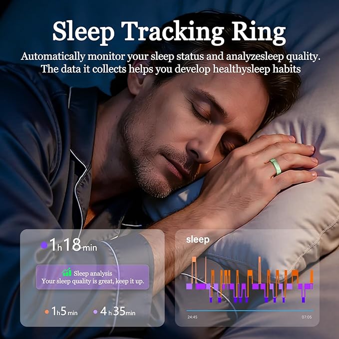 Smart Ring for Women Men, Health Tracker with Heart Rate/Blood Oxygen/Blood Pressure/Sleep Monitoring/Step Counting, IP68 Waterproof Fitness Ring, No App Fees for iPhone & Android (Green, 9#)
