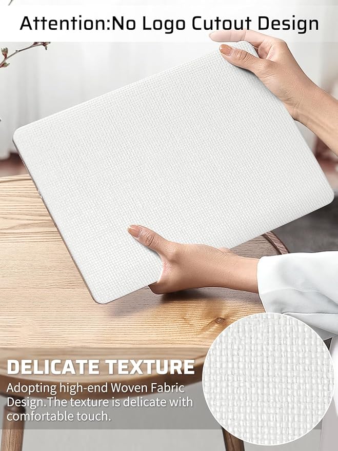 Seorsok Compatible with MacBook Pro 16inch Case 2026-2021 M5 M4 M3 M2 M1 A3429 A3428 A3403 A3186 A2780 A2485,Elegant Fabric Leather Plastic Hard Shell Case&Keyboard Cover,White Woven No Logo Cutout