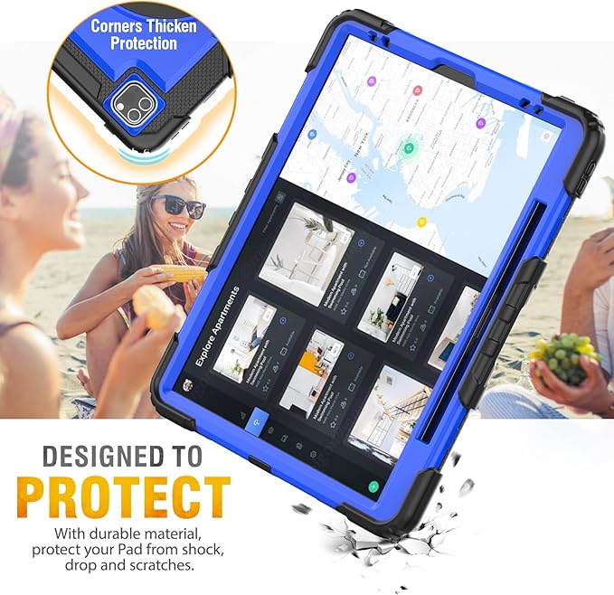 HXCASEAC Case for iPad Pro 12.9 Case (6th 5th 4th 3rd Generation), Shockproof Design | Pencil Holder | Hand Strap | Screen Protector | Heavy Duty Protective iPad 12.9 inch 2022/2021/2020/2018 - Blue