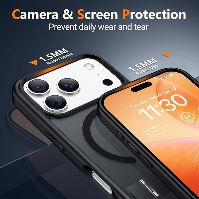 SPIDERCASE Magnetic for iPhone 17 Pro Max Case,with [3 Stand Ways] [Military Grade Drop Protection] with Invisible Stand Shockproof Slim Case for iPhone 17 Pro Max 6.9", Black